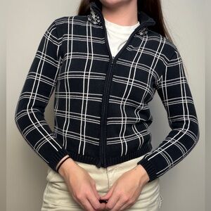 vintage 90s Talbots 100% cotton big plaid / check zip up jacket fair isle detail